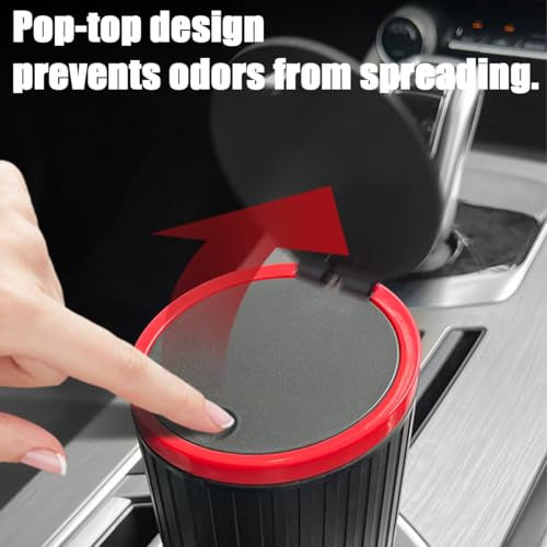 Image of AUCELI Car Cup Holder Trash Can with Lid, Mini Garbage Bin for Auto Door Pocket, Leakproof and Waterproof, Multipurpose Portable Small Storage Organizer, Car Interior Accessories Essential (Red)