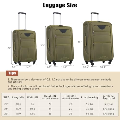 Expandable 3 Piece Luggage Set with Duffel, Lightweight Rolling Spinner Suitcases3