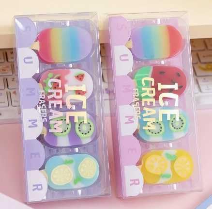 8 Pieces of Ice Cream Modeling Erasers, 12 Pieces of Fruit Pencils, Fun Fruit Erasers, Painting Pencil Sets, Children's Stationery.