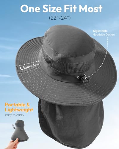 Image of Sun Hats for Men Wide Brim Bucket Hat with Neck Flap for Fishing & Hiking Mens Sun Hat for UV Protection