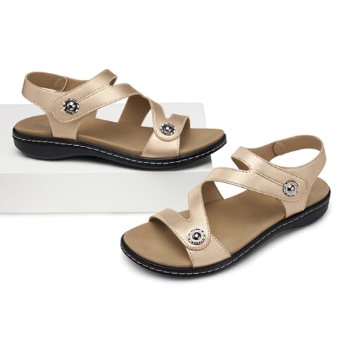 Image of TEMOFON Womens Sandals Dressy Summer: Open Toe Comfortable Walking Flat - Arch Support Flat Sandals Size 5-11