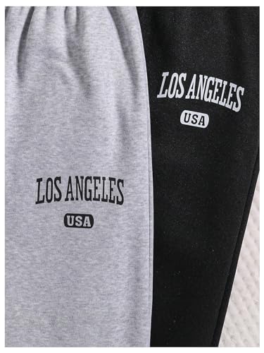 SHENHE Calça de moletom feminina com 2 peças de cintura elástica para corrida com letra gráfica, Pre