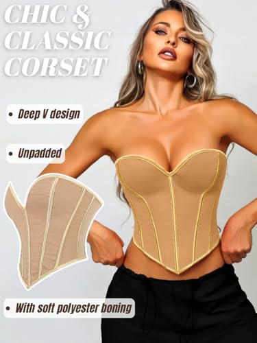 Image of ChiaoLezhee Heart Corset Top For Women, Sexy Concert Outfits Going Out, Strapless Crop Top, Overbust Bustier