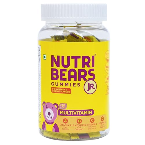 NutriBears Multivitamin Gummies for Kids (30 Gummy Bears, Strawberry & Orange Flavour) Vitamin C, D, & Zinc for Immunity, Supports Daily Wellness, USFDA Registered Facility
