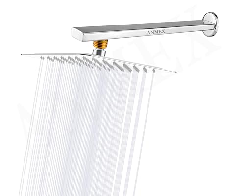 Image of Mirror Stainless Steel 304 Square UltraSlim High Pressure Rainfall Shower Head With inchBRASS NUT inch Shower Fit Arm /Rod (PREMIUM SERIES) (12X12 + 24INCH inchBrass Nut inch ARM)