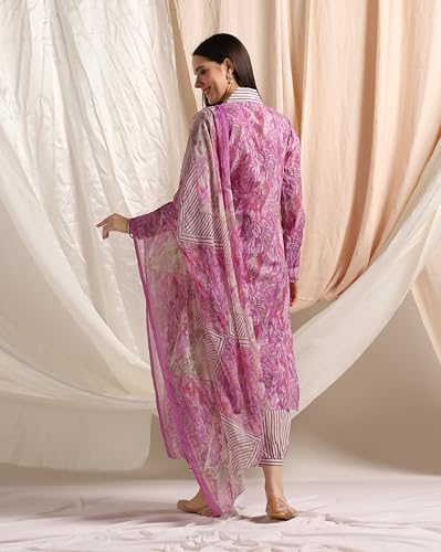 Image of GRECIILOOKS Cotton Blend Kurta Pant With Dupatta For Women | Kurti Set For Women | Festive Kurta Set For Women | Regular Fit Kurta