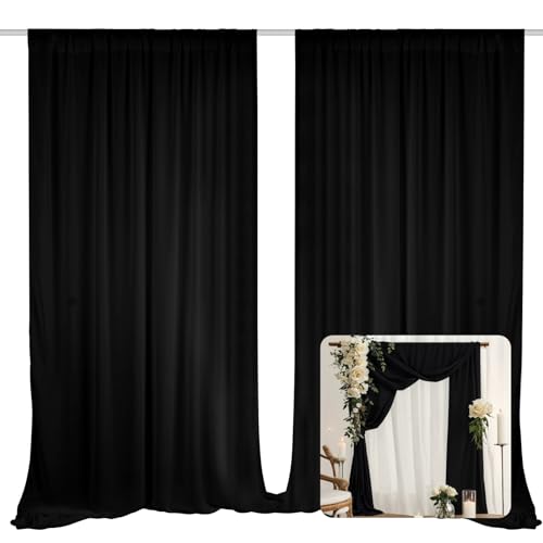 EMART Black Backdrop Curtains, 3 X 3m /10 X 10ft Tulle Chiffon Fabric Drape for Parties Wedding Stage Decoration, Soft Smooth Background Cloth for Baby Shower Photography Birthday Photo Photoshoot