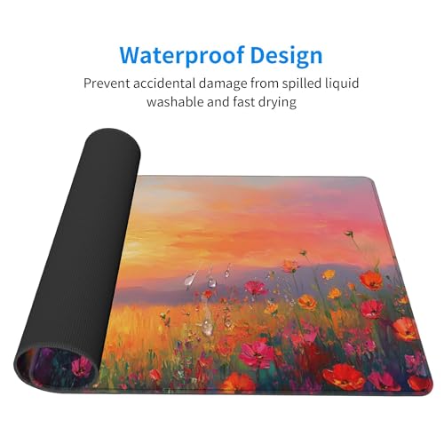 Image of Flower Oil Painting Extended Gaming Mouse Pad, with Stitched Edges Large Mouse Pad Desk Protector, Rubber Base Mousepad Keyboard Mouses Mat for Work Game Office Home- 32 inch X 12 inch Inch,E478