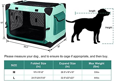 Ownpets 4 Door Folding Dog Crate,Unfolded dimension L&M Size Portable Pet Crate with Strong Steel Frame for Dogs & Cats, Detachable Soft Indoor & Outdoor Kennel