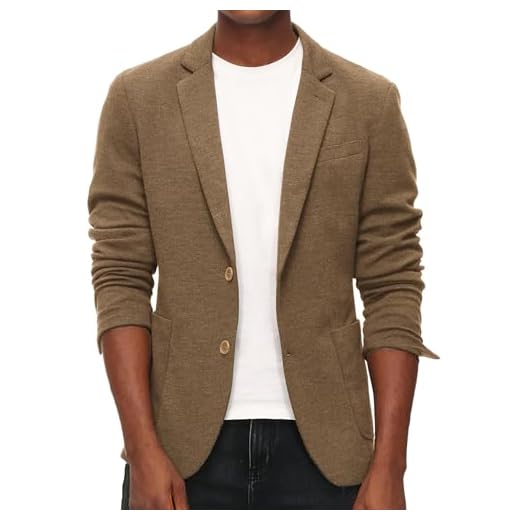 PJ PAUL JONES Casual Blazer Jackets for Men Two Button Lightweight Knit Sport Coat Men Brown L