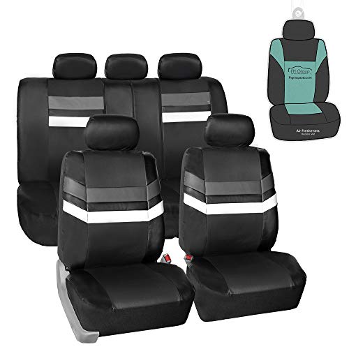 FH Group PU006115 Varsity Spirit PU Leather Seat Covers (Gray) Full Set with Gift - Universal Fit for Cars Trucks and SUVs