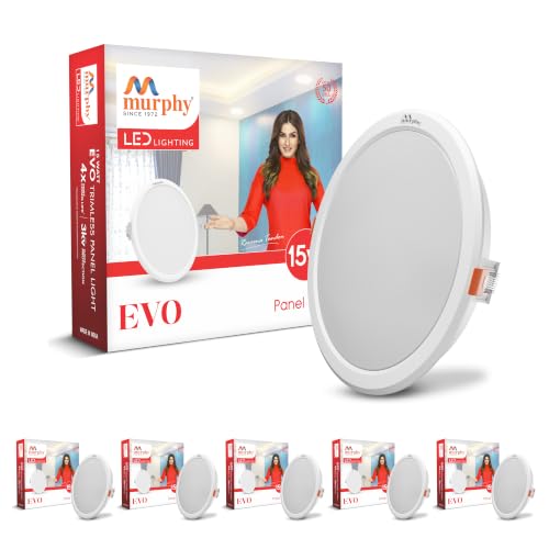 Image of Murphy EVO 15W Round LED Panel Light | 3000K Warm White| Recessed Ceiling Light | 1500 Lumens | 150mm Cutout | 4kV Surge Protection | BIS Approved |2-Year Warranty |Pack of 6