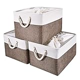 HOdo Home 3PCS Fabric Storage Bin with Drawstring Closure and 2 Bold Handles, Collapsible Large Canvas Storage Baskets for Organizing Shelf...