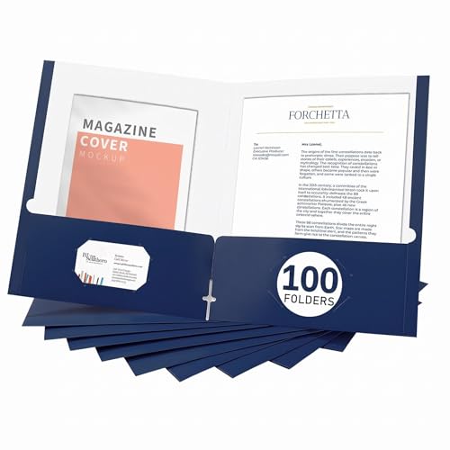 Zzrywuty File folders with Pockets,Navy Blue Two folders for documents,100 Pack Paper Folders with Card Slot,Letter Size,School Students,Business,Home and Office Workers