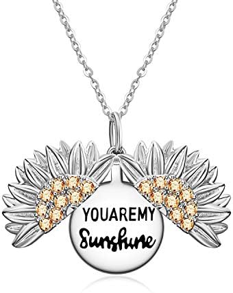 You Are My Sunshine Necklace Sterling Silver Sunflower Necklace for Women Locket with Engraved Hidden Message Pendant Jewelry Gifts for Her