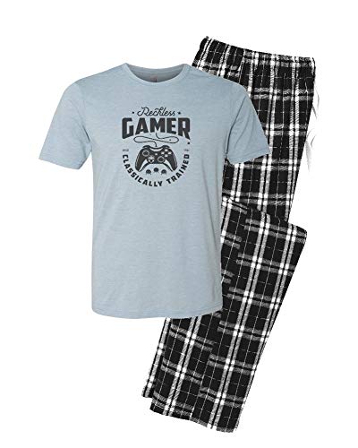 The Creating Studio Reckless Gamer Classically Trained Men's Pajama Set (Medium, Stone Blue)