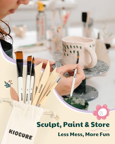 Kiocure Töpferset für Zuhause Pottery Set: Ton zum Töpfern lufttrocknend für Erwachsene & Kinder, DIY Set Erwachsene Ton Set mit Modellierwerkzeug, Acrylfarben, Töpfern Zuhause für Anfänger