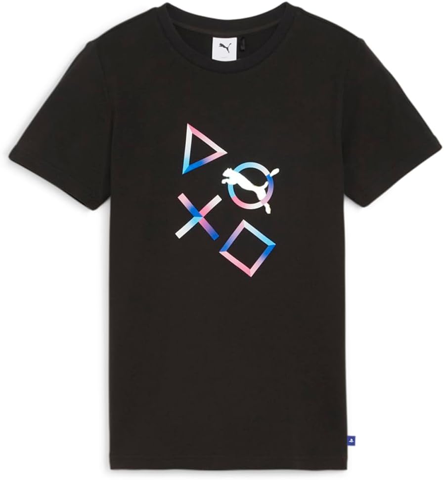 PUMA Kids Boys P Station X Graphic Crew Neck Short Sleeve Casual Tops Casual - Black - Size XS