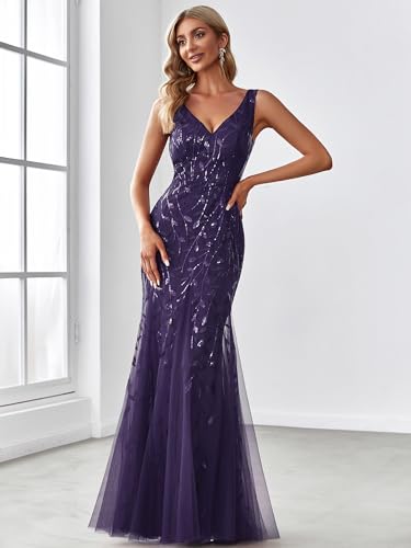 Image of Ever-Pretty Women's Sequin Formal Dress Double V-Neck Sleeveless Mermaid Long Evening Prom Dresses 07886