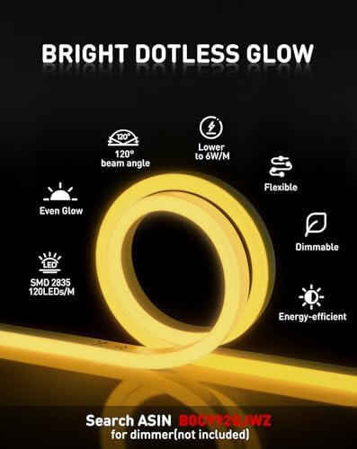 Shine Decor LED Rope Lights AC 120V, Connectable & Cuttable Dotless 120LEDs/M Eco Neon Strip Lighting, ETL IP65 Waterproof & Weather-Resistant for Home Commercial, 8x16mm, 2600K Warm White, 16.4FT - 1
