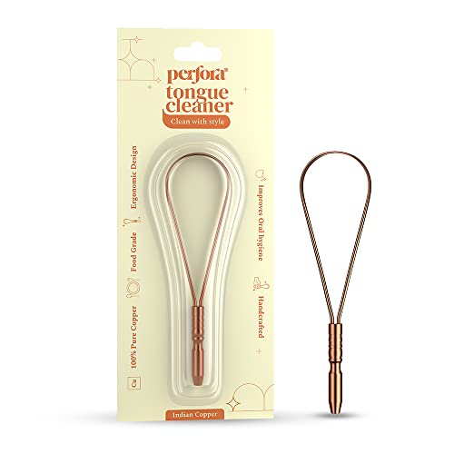 Perfora Copper Tongue Cleaner for Men and Women | For Fresh Breath & Bacteria Removal | Improved Taste Sense & Oral Hygiene | Easy to Use | 100% Pure Indian Copper Tongue Scraper To Prevent Bad Breath