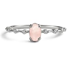 PERIMADE 18K Gold Plated Rose Quartz Ring Dainty Oval Pink Crystal Gemstone Band Hypoallergenic Solid 925 Sterling Silver Stacking Ring for Women Birthday Friendship Jewelry Gift Size 6-8