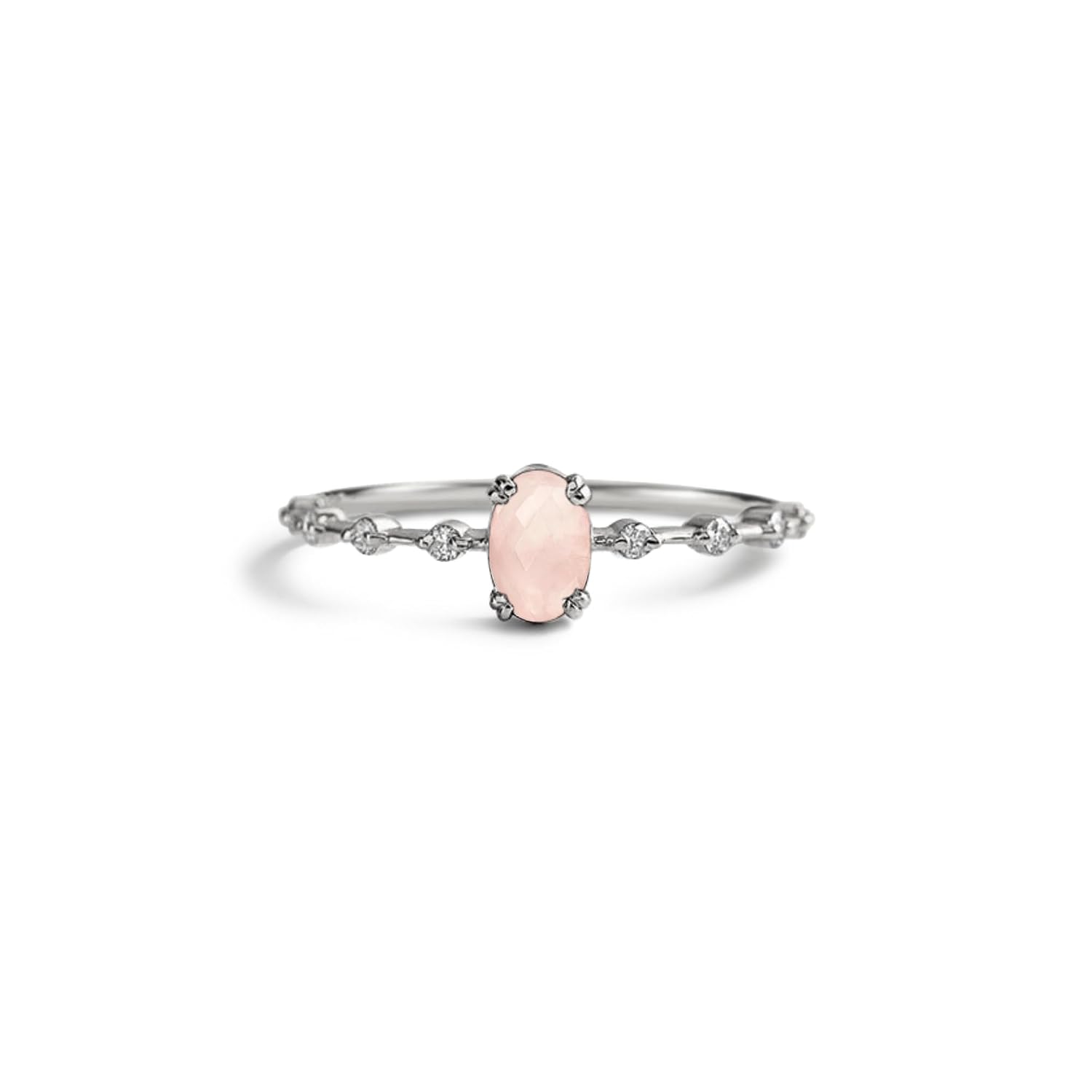 PERIMADE 18K Gold Plated Rose Quartz Ring Dainty Oval Pink Crystal Gemstone Band Hypoallergenic Solid 925 Sterling Silver Stacking Ring for Women Birthday Friendship Jewelry...
