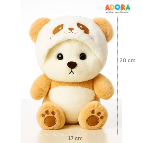 Image of ADORA Teddy Soft Toy Cute Plush Teddy Bear with Hoodie | White & Light Brown Color Cuddly Teddy for Girls Baby Plushies Stuffed Toy, Birthday Gift, Lovable Huggable Kids Soft Toy 20 cm