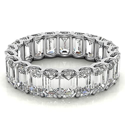 Bhumi Gems Emerald Moissanite Wedding Band, Engagement Ring, Bridal Set, Full Eternity Stackable Matching Dainty Minimalist Antique Vintage Comfort Fit Handmade Jewelry Anniversary White Gold Band #TOP3