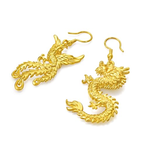 CHOW SANG SANG 999 Gold Chinese Wedding Dragon and Phoenix Earring Set for Women 96032E Price-by-Weight 6.73g Gold3