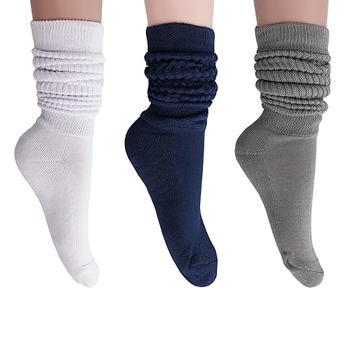 AWS/American Made Colorful Cotton Scrunch Socks for Women 80s 3 Pairs Shoe Size 5-10