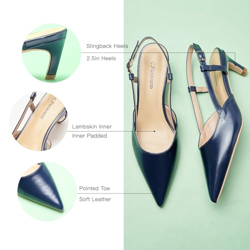 C.Paravano Slingback Heels for Women Pointed Toe Heels Sandals Slingback Pumps Low Heel Pointed Kitten Heels Slip On Work Pumps Dress Shoes(Size5.5,Navy Heel)4