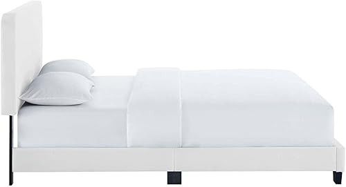 Miniatura 5 de Modway Celine Channel - Cama con plataforma de terciopelo copetudo, tamaño Queen, color blanco