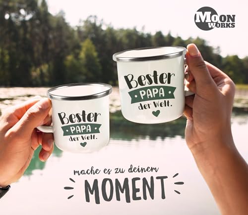 MoonWorks® Emaille Tasse Becher Beste/r Mama/Papa Geschenk Mutter Vater Geburtstag Weihnachten Danke sagen Kaffeetasse Weiss-metall Emailletasse