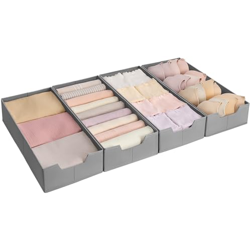 SONGMICS Lot de 4 Organiseurs de Tiroirs à Sous-vêtements, pour Commodes IKEA PAX, sans Séparateurs, Pliables, 50 x 22 x 10 cm, pour Chaussettes, Cravates, Gris...
