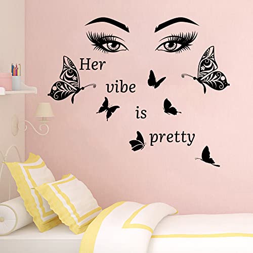 Her Vibe Is Pretty Wall Decals Inspirational Wall Stickers Quotes Eyelash Eyes Wall Decal Vinyl Motivational Saying Positive Lettering Words Wall Decals For Woman Girls Bedroom Living Room Bathroom #TOP3