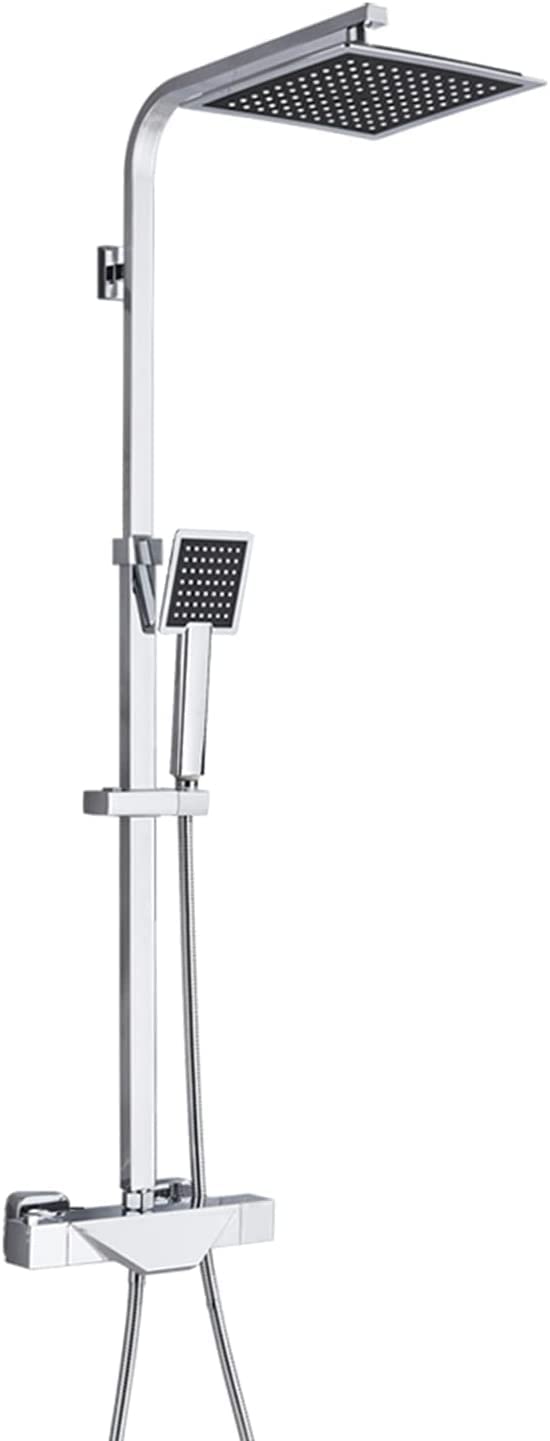 NGDFGR Shower 38℃ Thermostatic Shower Faucet Set Wall Mounted Brass Anti Scald Shower Combo Set With Rainfall Shower Head And Hand Shower Exposed Shower Column Easy Installation,Chrome