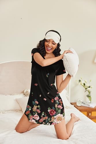 Image of Ekouaer Womens Nightgown Short Sleeve Night Dress Printed Sleepwear Soft Sleep Shirt S-3XL
