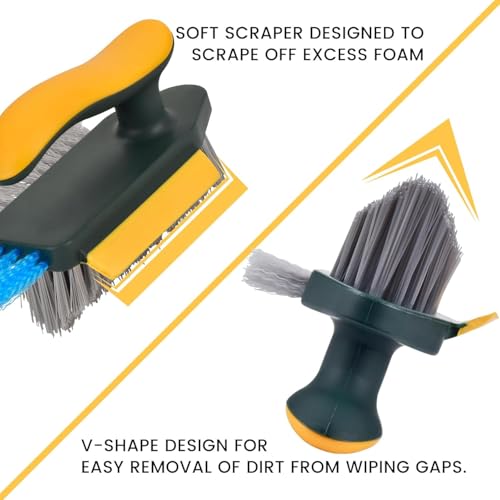 Image of KBZONE Tile Grout Cleaner Brush, 4 in 1 with Squeegee, Multifunctional V-Shape Gap Scrub Brush Crevice for Floor, Corner, Window, Sink, Plastic, Green