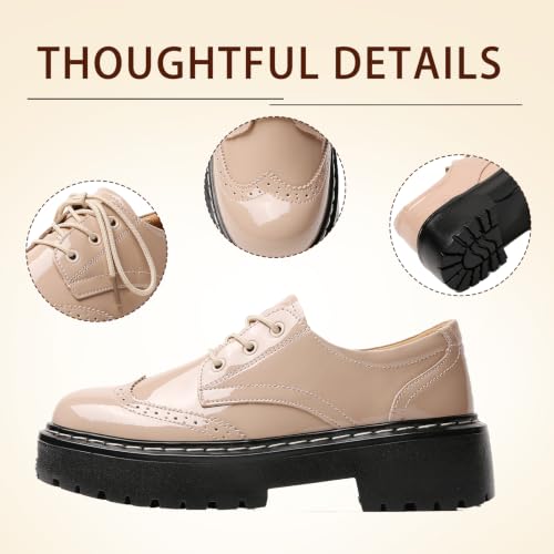 Image of Womens Oxford Shoes Black Leather Platform Oxford Shoes for Women Brogue