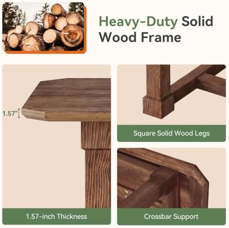 TRIBEWOOD 63" Solid Wood Dining Table, Rectangular Kitchen Table with Sturdy Legs, Rustic Wooden Dinner Tables for 4-6, Dining Room, Living Room, Dark Brown - 4