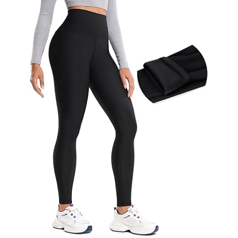 CRZ YOGA Thermal Fleece Lined Leggings Women 28'' - Winter Warm Workout Hiking Pants High Waisted Yoga Tights Full Length Black Large Cover