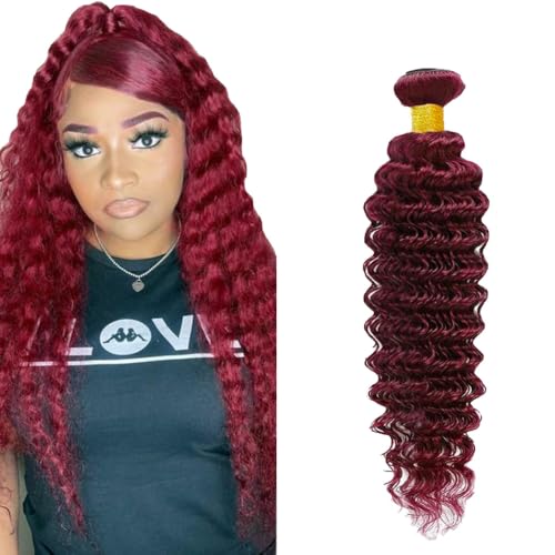 Burgundy 99J Human Hair Bundles 16 Inch Deep Wave Bundles 12A Human Hair 100% Unprocessed Brazilian Virgin Hair Quick Weave Extensions Burgundy for Women