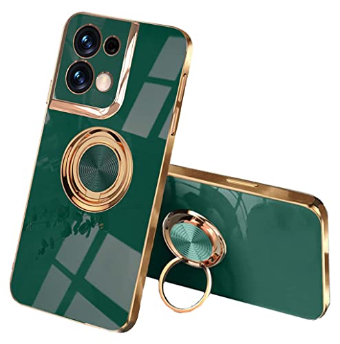 SEAHAI Coque pour Oppo Reno 8 5G (Reno8 5G), Ultra Mince Élégant en Silicone Souple Galvanoplastie Design Coque Brillante Antichoc TPU Gel Etui avec 360 Degrés Rotation Bague, Vert foncé