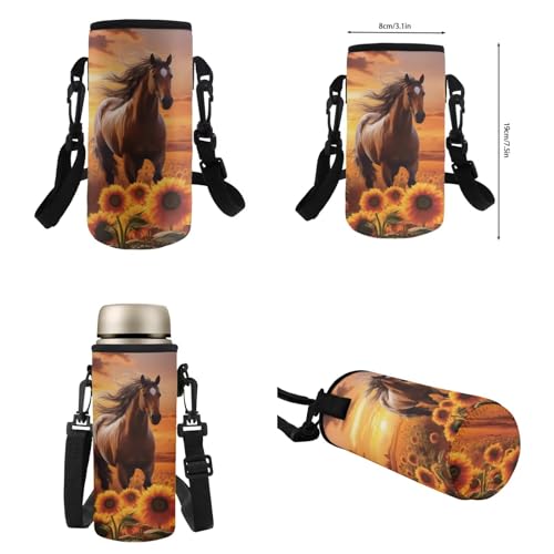Horse Sunflower Backpack for School Girls Teen 4PCS Elementary Middle School Bag Lunch Box Water Bottle Holder Set Large Capacity Book Bags Rucksack Outdoor Travel Daypack Laptop Bag4