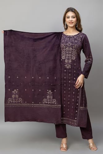 Image of HIFZAA velvet kurta palazzo set with dupatta for womens printed winter wear suit M to 4xl