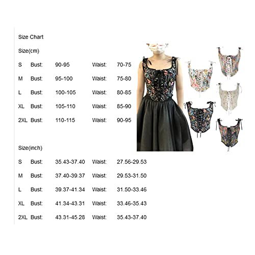 Women Vintage Floral Camisole Flower Embroidery Pattern Tight Vest Drawstring Tie-Up Tank Top Suspender Corset (Black Floral, Xx-Large) #TOP6
