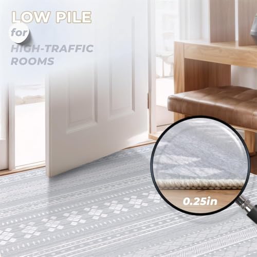 Auemtyn 6x9 Washable Area Rug, Boho Moroccan Low Pile Non-Slip Indoor Floor Carpet for Living Room Bedroom Dining Nursery Farmhouse - Grey — view 5