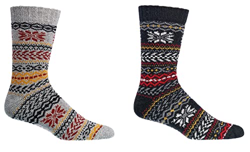 Leo Design 2 Pairs of Norwegian Wool Socks for women, Thermal Knitted, Nordic Hygge Crew Soft Warm, Thermal, Multicolored2