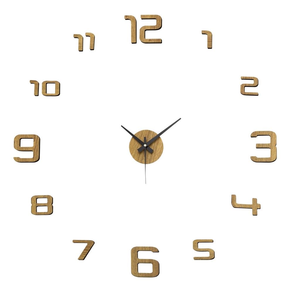 Reloj de Pared Autoadhesiva de Color Roble de Polipropileno Goma Eva, Diámetro Recomendable 60 cm Reloj de Pared Grande sin Marco (Beige)